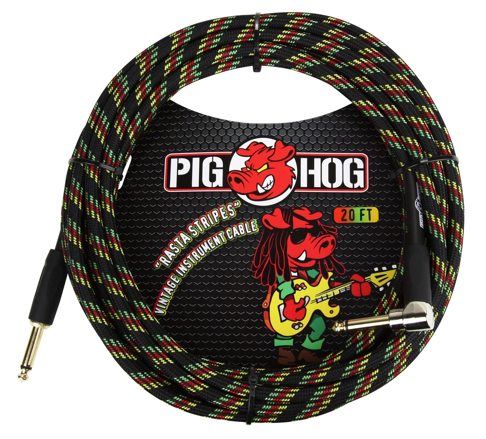 Pig Hog "Rasta Stripes" Instrument Cable - Right Angle - 20FT