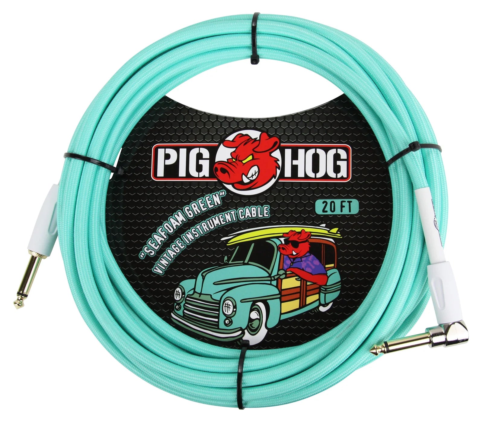 Pig Hog "Seafoam Green" Instrument Cable - Right Angle - 20FT