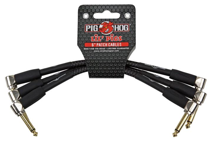 Pig Hog Lil Pigs Patch Cables - Black Woven - 3 Pack - 6 Inch