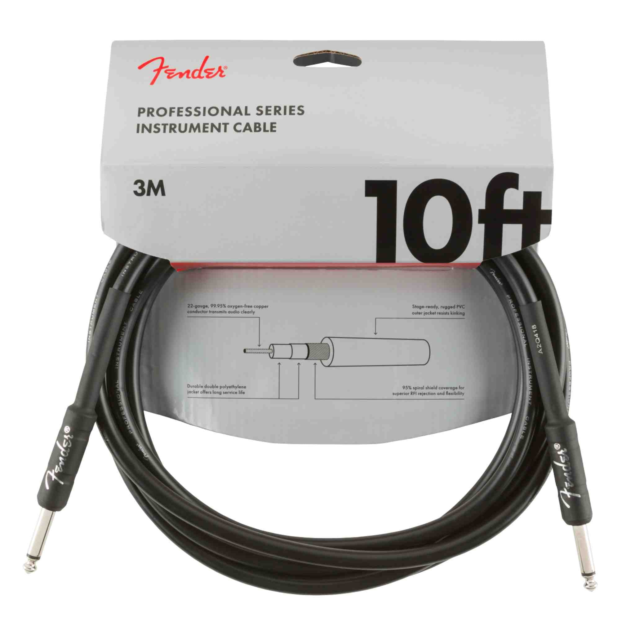 Fender Professional Series Instrument Cable - Straight/Straight - Black - 10FT