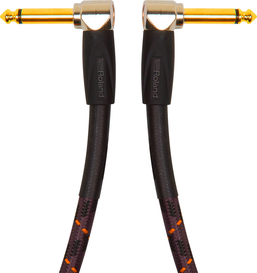 Roland RIC-G3AA Gold Series Instrument Cable-Patch/Pedal Cable- Right-Angle To Right-Angle Connectors - 3FT