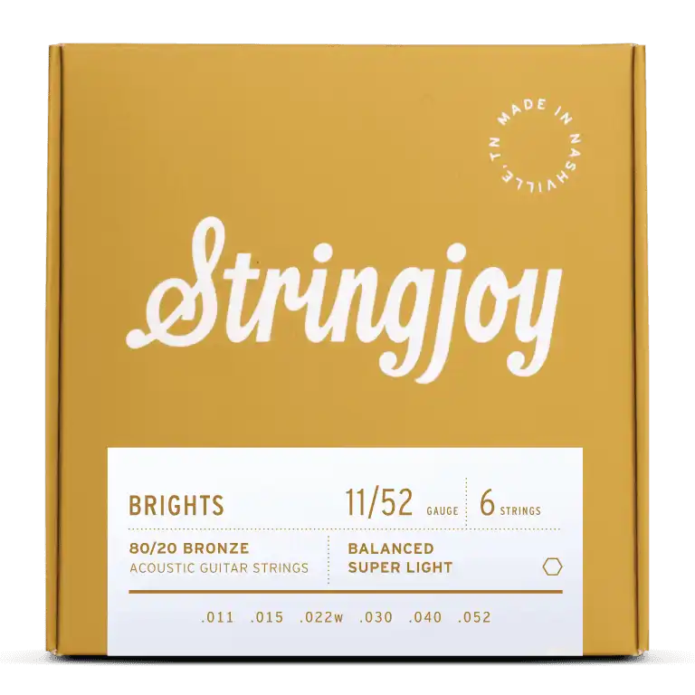 Stringjoy 80/20 Brights Acoustic Guitar Strings-11-52 Super Light