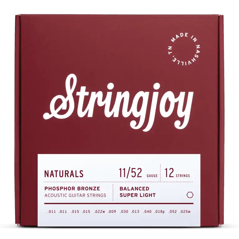 Stringjoy Naturals Phosphor Bronze 12-String Acoustic Guitar Strings-11-52 Super Light